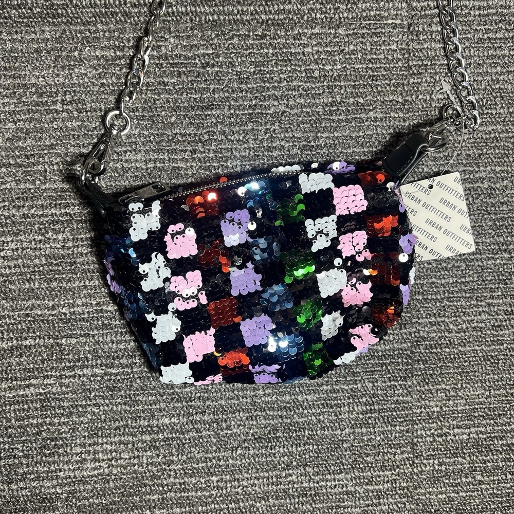 Urban Outfitters Sequin Checkered Shoulder Bag Y2K Glam Evening Chain Mini Purse